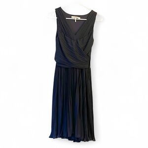 Halston Heritage Navy Pleated Midi Dress | Size 0